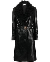 Bally - Shearling-collar Leather Trench-coat - Lyst