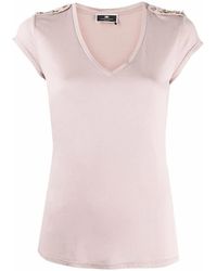 Elisabetta Franchi - Chain Detail V-Neck T-Shirt - Lyst