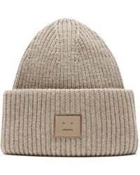 Acne Studios - Face Logo Beanie Greige Melange - Lyst