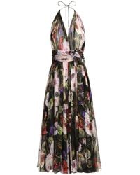 Dolce & Gabbana - Floral-Print Silk Midi Dress - Lyst