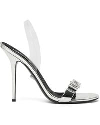 Versace - Gianni Ribbon 110mm Metallic Sandals - Lyst