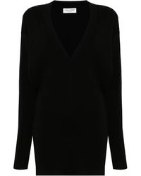 Saint Laurent - V-Neck Wool Dress - Lyst