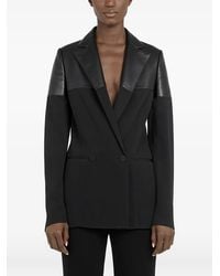 Ferragamo - Leather-Panelled Double-Breasted Blazer - Lyst