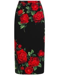 Dolce & Gabbana - Rose-Print Pencil Midi Skirt - Lyst