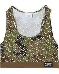 Burberry Monogram Print Stretch Jersey Bra Top - Green