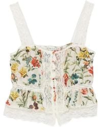 Alice + Olivia - Floral-Print Lace-Trim Top - Lyst