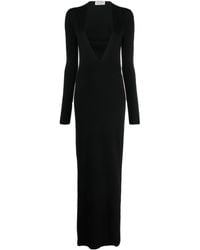 Saint Laurent - Plunge-Neck Wool Maxi Dress - Lyst