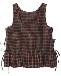 Ganni - Smocked Checked Top - Lyst