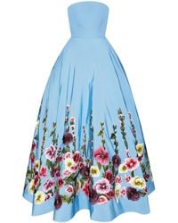 Oscar de la Renta - Floral-embroidery Strapless Dress - Lyst