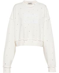 Miu Miu - Crystal-embellished Distressed Sweatshirt - Lyst