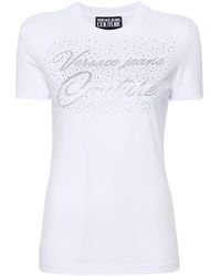 Versace - Rhinestone-detailed Cotton-blend T-shirt - Lyst