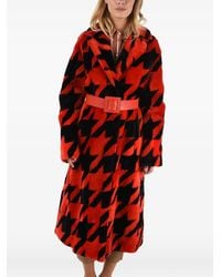 DROMe - Manteau Ceinturé À Motif Pied-De-Poule En Peau Lainée - Lyst