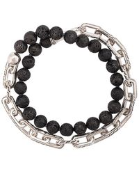 John Hardy Bracciale a doppio giro in argento e pietre vulcaniche con chiusura a gancio - Metallizzato