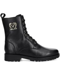 Love Moschino - Logo-Detail Lace-Up Combat Boots - Lyst