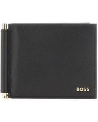 BOSS - Portefeuille En Cuir Texturé Avec Pince À Billets Dorée - Lyst