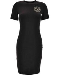 Versace Jeans Couture - Logo-Print Short-Sleeve Midi Dress - Lyst