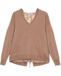ERMANNO FIRENZE - Lace-Panelled Tie-Fastening Sweater - Lyst