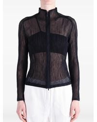 Issey Miyake Shadow Study Pleats Chiffon Twist Turtleneck in Black