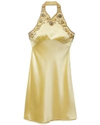 Versace - Embroidered Silk Cady Satin Mini Dress - Lyst