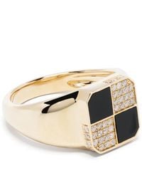 Yvonne Léon - 9Kt Mini Damier Diamond And Onyx Signet Ring - Lyst