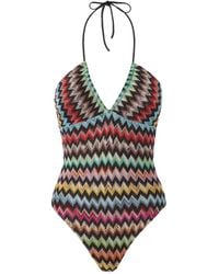 Missoni - Zigzag-Knit Halterneck Swimsuit - Lyst
