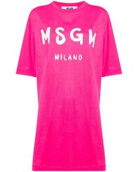 MSGM - Kurzes T-Shirtkleid mit Logo-Print - Lyst