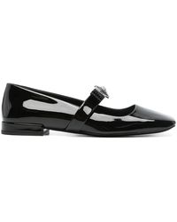 Versace - Gianni Ribbon Embellished Patent-Leather Mary Jane Ballet Flats - Lyst