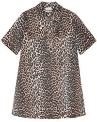 Ganni - Animal-Print Denim Mini Skirt - Lyst