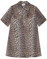 Ganni - Animal-Print Denim Mini Skirt - Lyst
