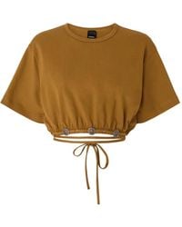 Pinko - Cropped T-Shirt With Lace And Texan Details - Lyst