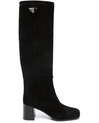 Prada - Suede Knee-Length Boots - Lyst