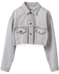 Miu Miu - Veste En Jean Crop À Logo Appliqué - Lyst