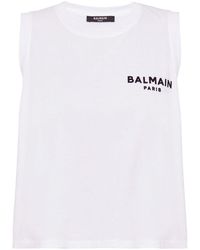 Balmain - Cropped-Top mit geflocktem Logo - Lyst