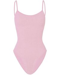 Hunza G - Pamela Metallic Seersucker Swimsuit - Lyst