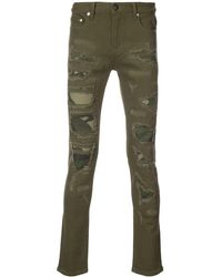 God's Masterful Children Distressed Camouflage Panel Jeans - Groen