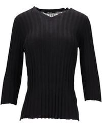 LA ROSE - V-Neck Ribbed Sweater - Lyst