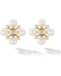 David Yurman - 18kt Yellow Gold Renaissance Pearl And Diamond Stud Earrings - Lyst