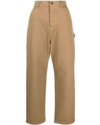 Miu Miu - Logo-patch Straight-leg Cotton Trousers - Lyst