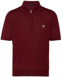 Prada - Logo-jacquard Wool Polo Shirt - Lyst