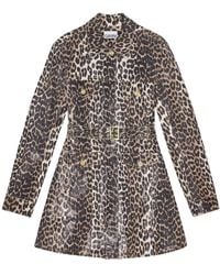 Ganni - Leopard-Print Denim Dress - Lyst