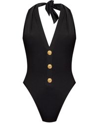 Balmain - V-neck Button Detail Swimsuit - Lyst