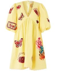 CAMILLA - Puff-Sleeve V-Neck Mini Dress - Lyst