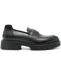 HUGO - Logo-plaque Leather Loafers - Lyst