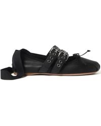 Miu Miu - Buckled Leather Ballerina Shoes - Lyst