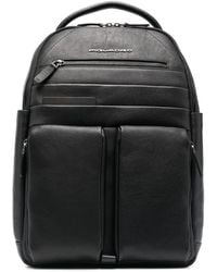 Piquadro - Logo-Plaque Leather Backpack - Lyst