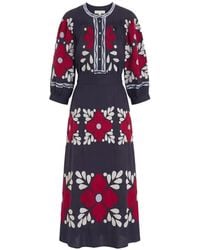 Antik Batik - Floral-Embroidered Puff-Sleeve Midi Dress - Lyst
