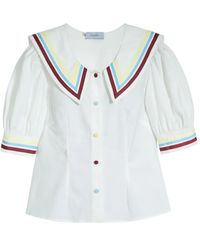 Isolda - Marítima Blouse Met Gestreepte Kraag En Knopen - Lyst