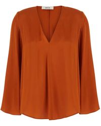 Jucca - V-Neck Long-Sleeve Silk Blouse - Lyst