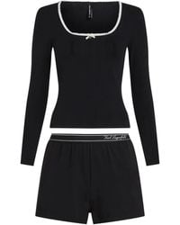 KARL LAGERFELD - Pyjama En Maille Pointelle À Finitions En Dentelle - Lyst