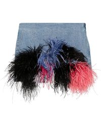 Loulou - Feather-Trim Denim Mini Skirt - Lyst